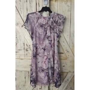 SLNY Fashion Women's Purple Lilac Printed Embellished‎ Pearl Neckline Dress 8